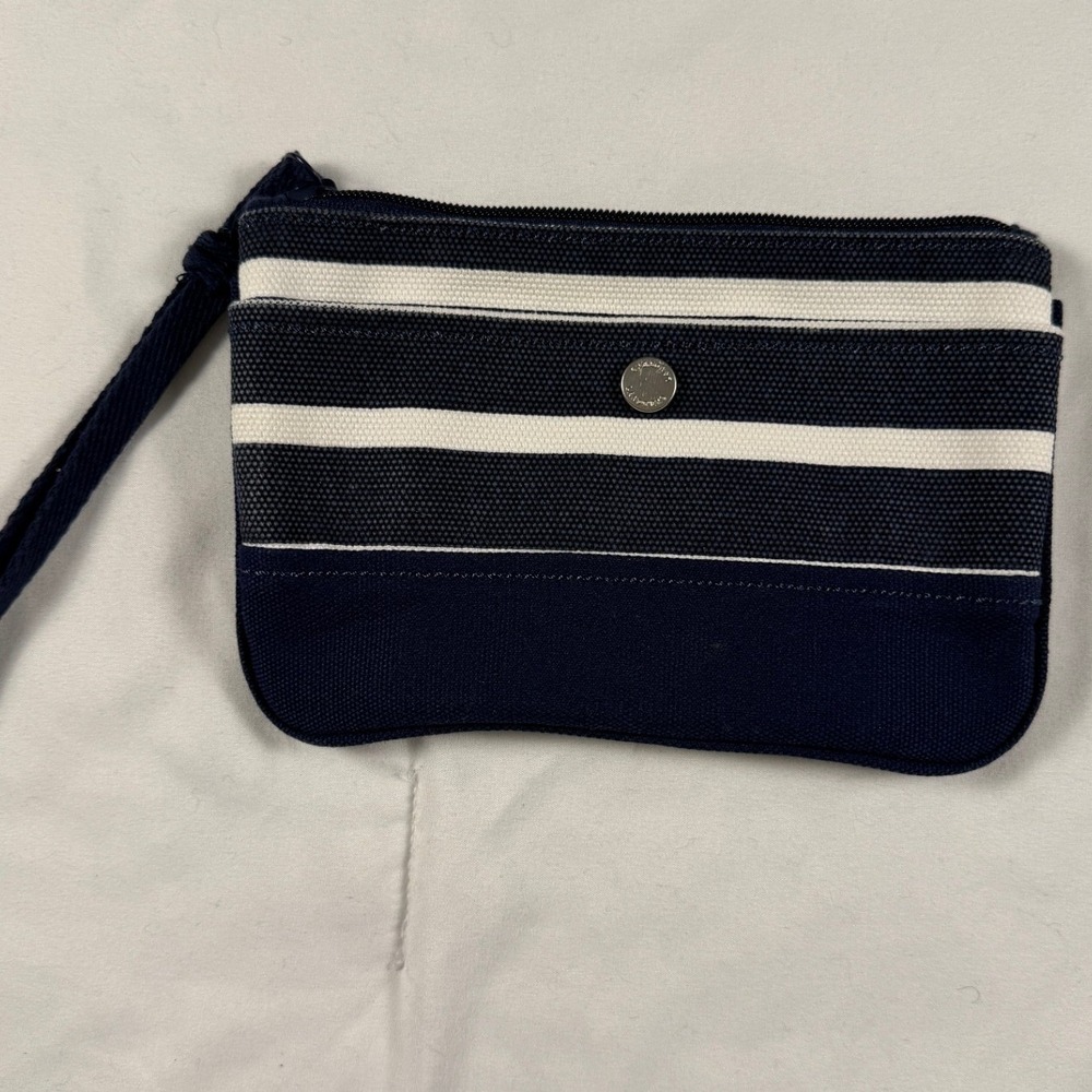 Lands' End Nautical Striped Canvas Wristlet | Navy White‎ Pouch Wallet Clutch